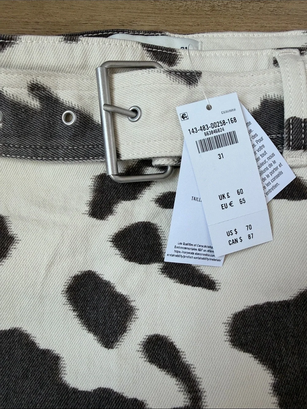 Abercrombie & Fitch Black and White Cow-Print Mini Skirt with Belt